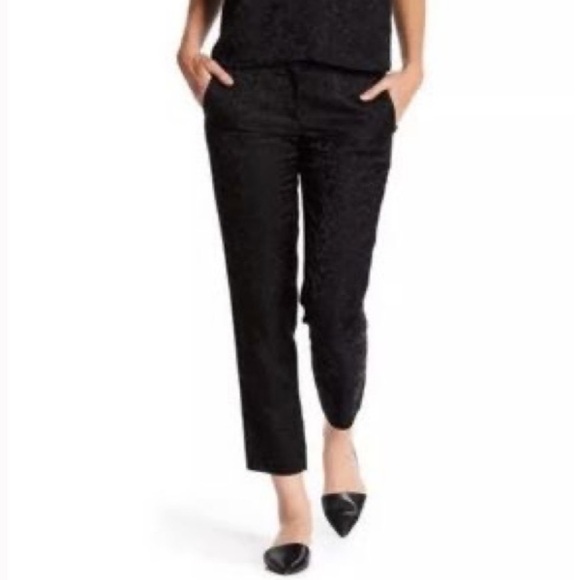 Theory Thaniel Cropped Cigarette Pants Black Ivy Jacquard 2 - Picture 1 of 9